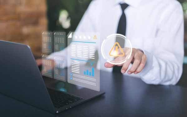 businessman checking steps through virtual online document with list checkbox